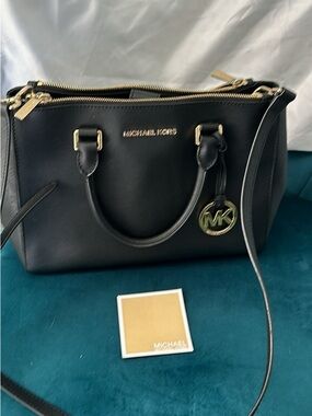 Michael Kors Black Saffiano Satchel with Gold Hardware